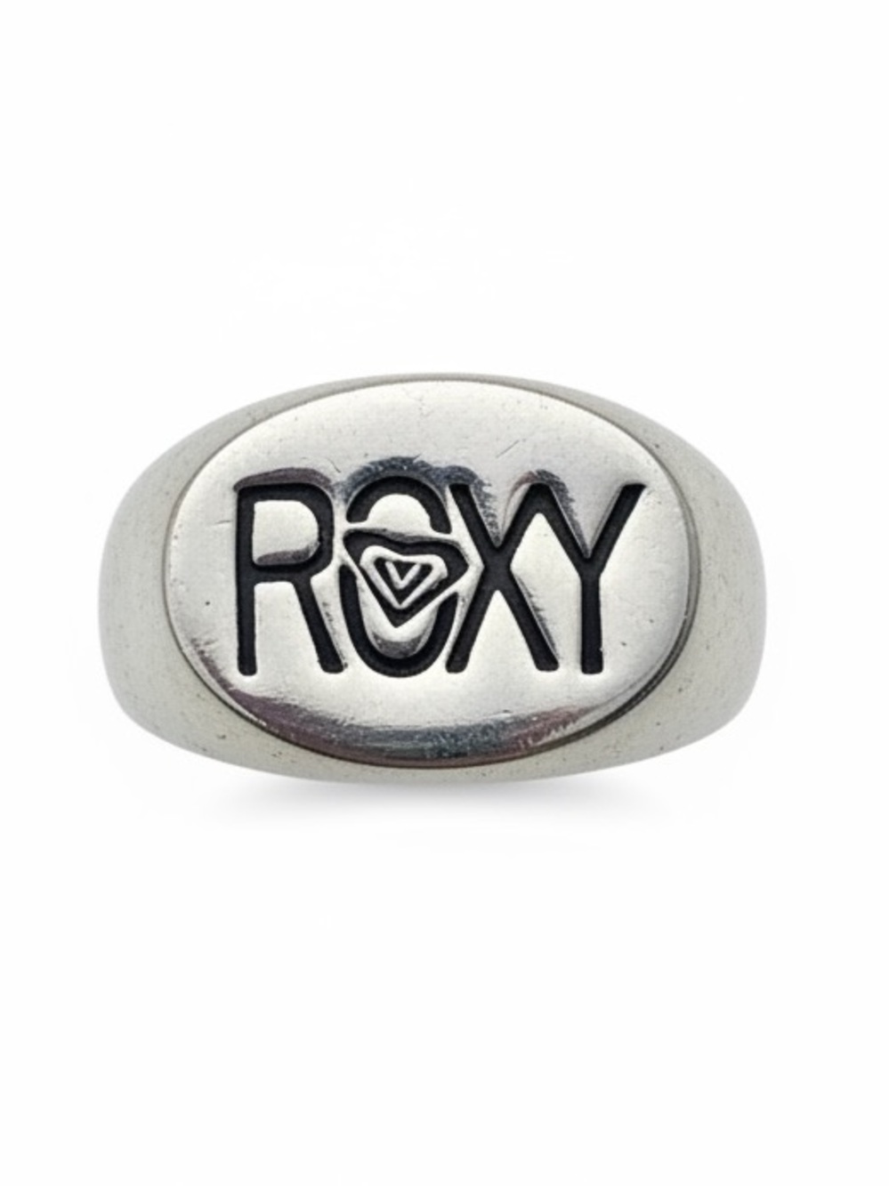 Roxy Silver-Tone Oval Logo Ring